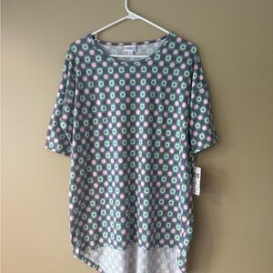 LuLaRoe Green and Pink Boxy Short Sleeve Tee
